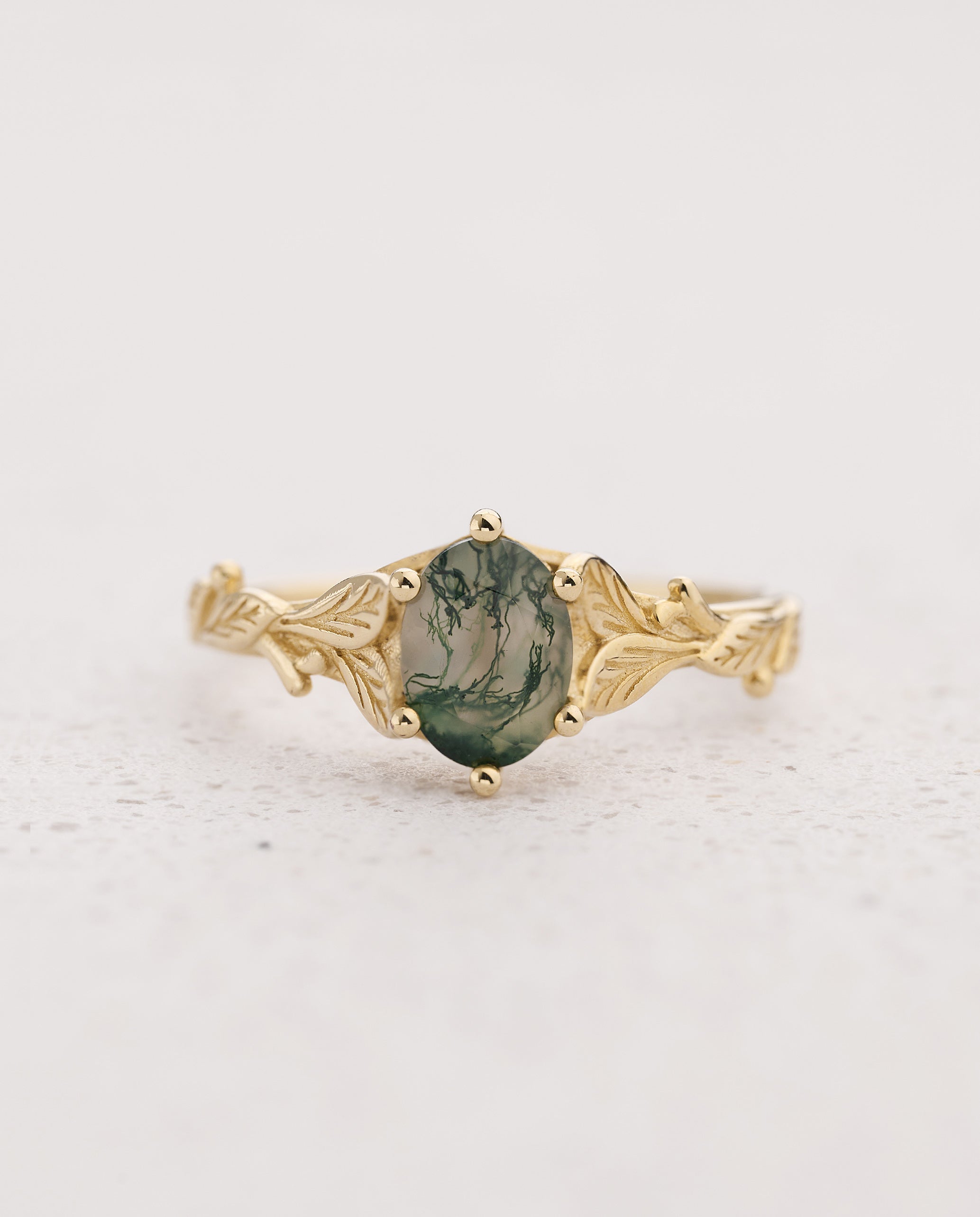 READY TO SHIP: Freesia engagement ring with moss agate, 14K yellow gold, AVAILABLE RING SIZES: 5.5 - 10.5 US - Eden Garden Jewelry™