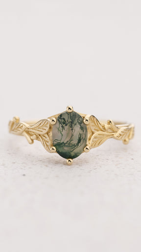 READY TO SHIP: Freesia engagement ring with moss agate, 14K yellow gold, AVAILABLE RING SIZES: 5.5 - 10.5 US - Eden Garden Jewelry™