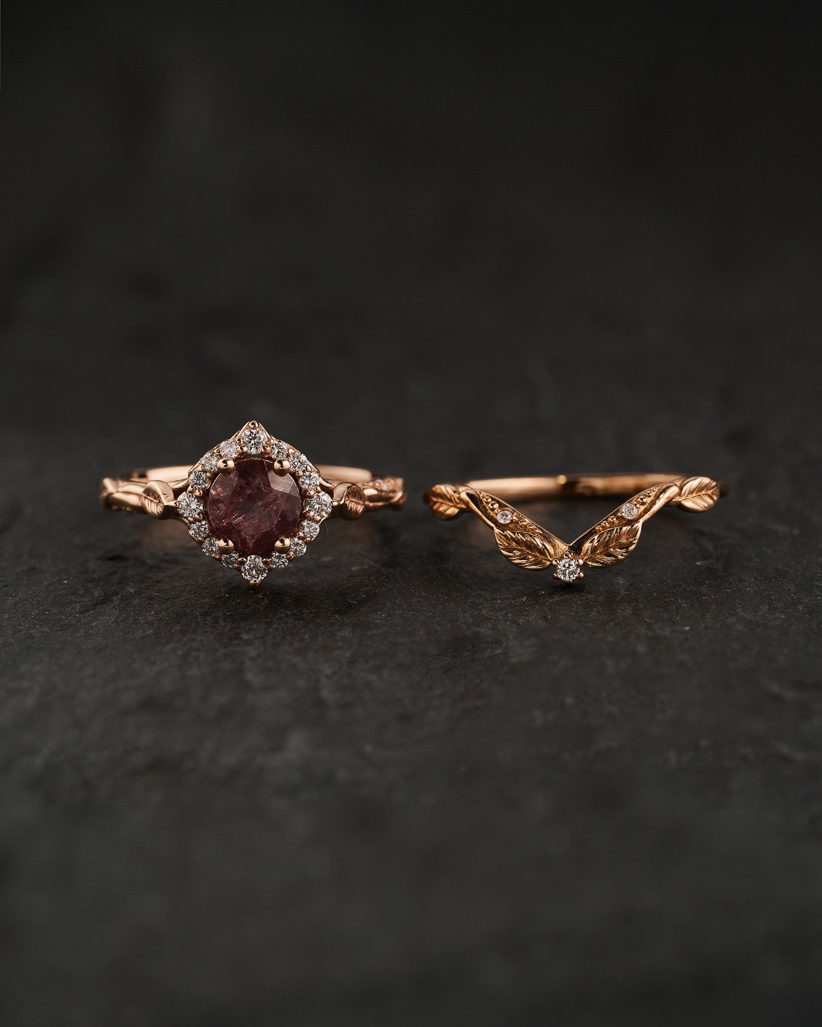 Melody quartz bridal set with diamond halo / Florentina - Eden Garden Jewelry™