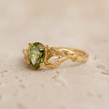 Green lab grown diamond engagement ring, nature inspired ring with leaves and diamonds / Patricia - Eden Garden Jewelry™