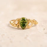 Green lab grown diamond engagement ring, nature inspired ring with leaves and diamonds / Patricia - Eden Garden Jewelry™
