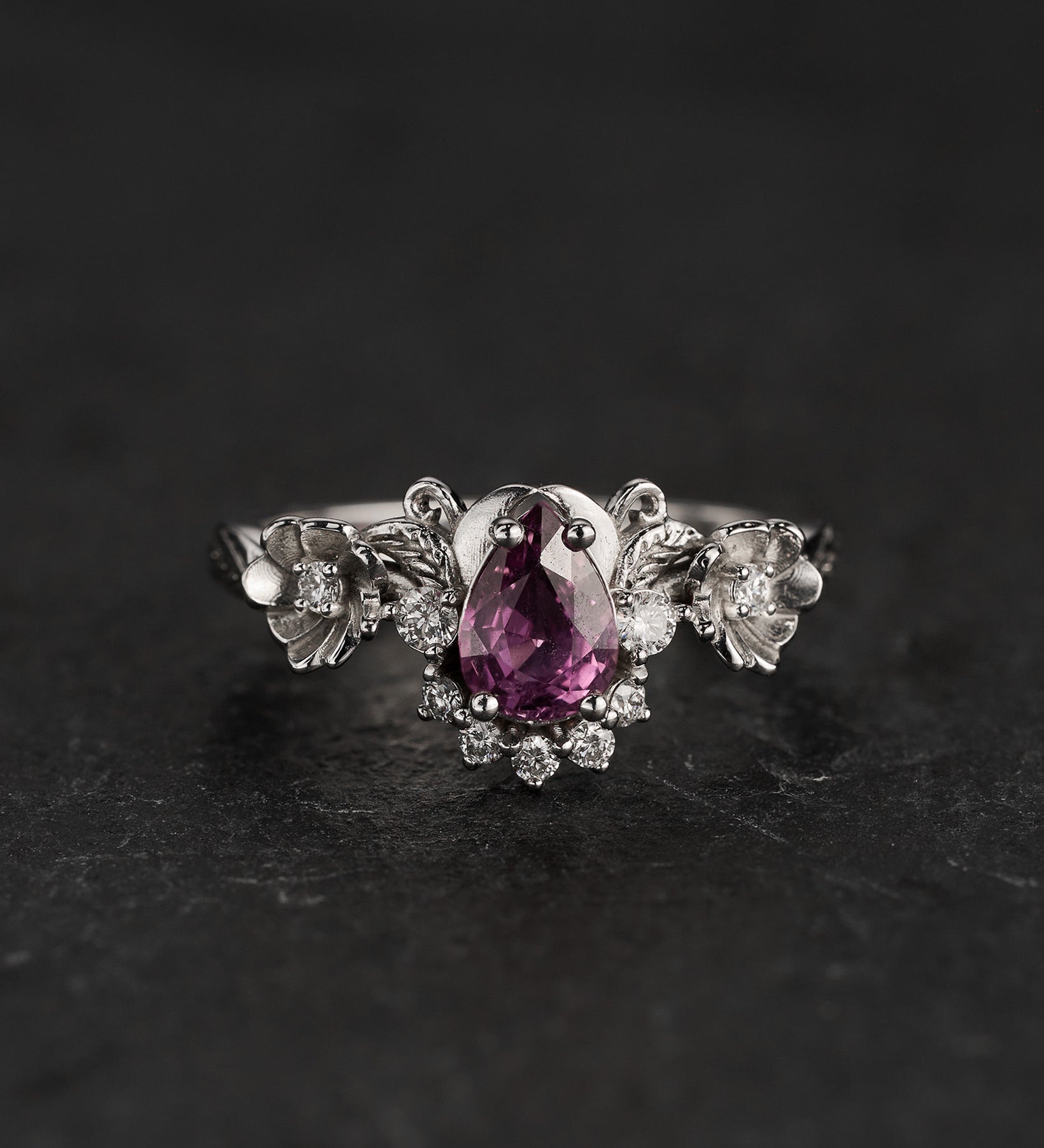 READY TO SHIP: Adelina engagement ring with natural sapphire and diamonds, 14K white gold, RING SIZES: 5.5 - 8.5 US - Eden Garden Jewelry™