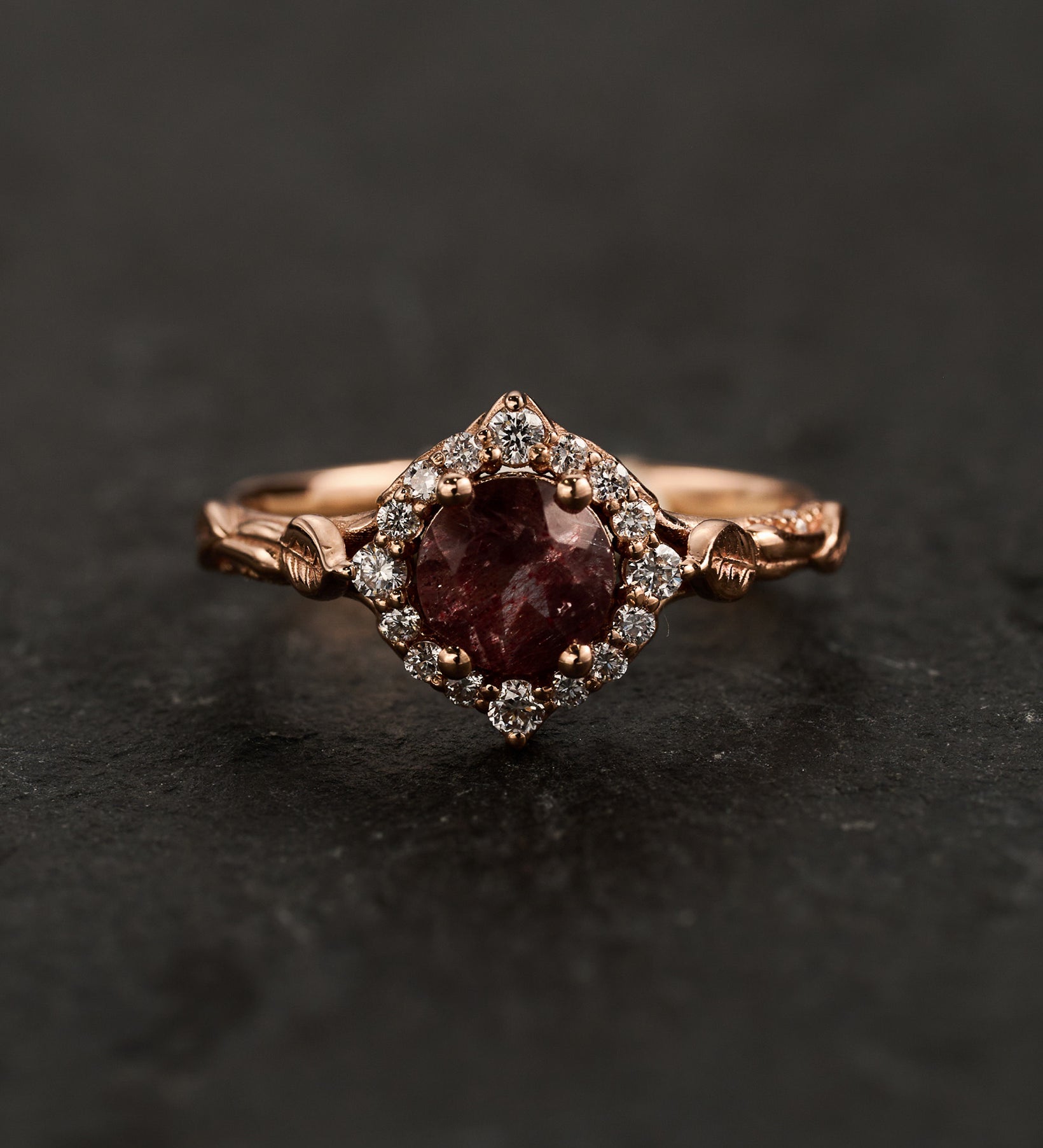 READY TO SHIP: Florentina ring in 14K rose gold, natural melody quartz, accent lab diamonds, AVAILABLE RING SIZES: 5.5 - 8.5 US - Eden Garden Jewelry™