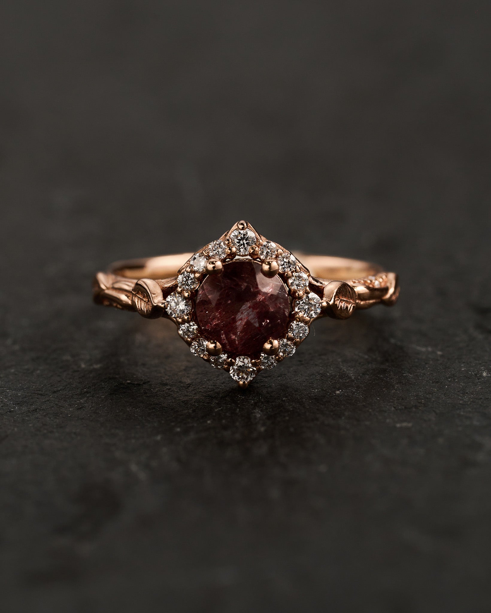 тест READY TO SHIP: Florentina ring with melody quartz and diamond halo, 14K rose gold, AVAILABLE RING SIZES: 5.5 - 8.5 US - Eden Garden Jewelry™
