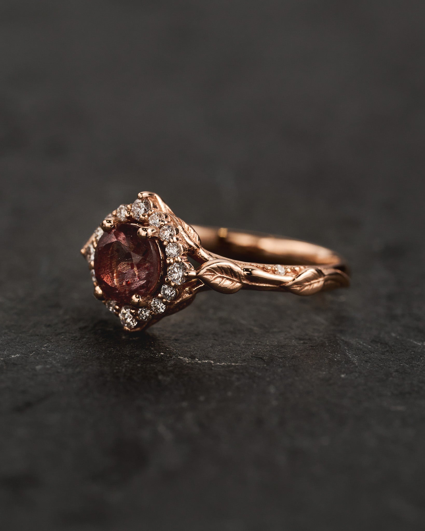 тест READY TO SHIP: Florentina ring with melody quartz and diamond halo, 14K rose gold, AVAILABLE RING SIZES: 5.5 - 8.5 US - Eden Garden Jewelry™