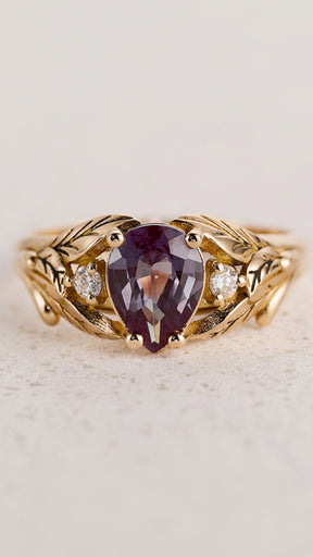 READY TO SHIP: Wisteria ring with pear cut 8x6 mm alexandrite and lab grown diamonds, 14K yellow gold, RING SIZE 4.5 - 9.5 US - Eden Garden Jewelry™