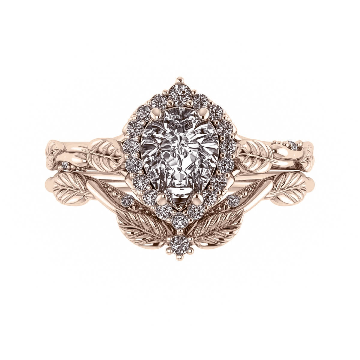 Florentina | custom bridal ring set with pear cut gemstone 8x6 mm - Eden Garden Jewelry™