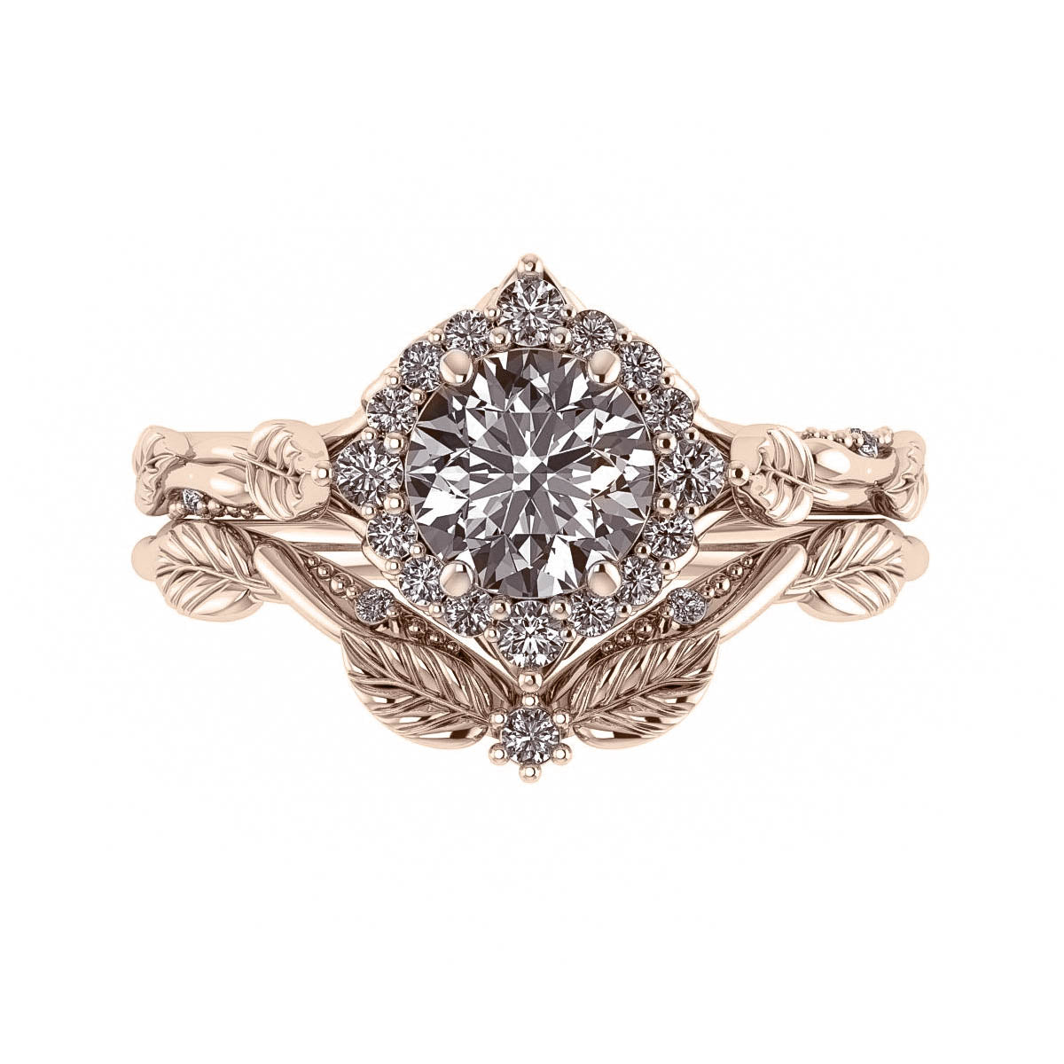 Florentina | custom bridal ring set with round cut gemstone 6.5 mm - Eden Garden Jewelry™