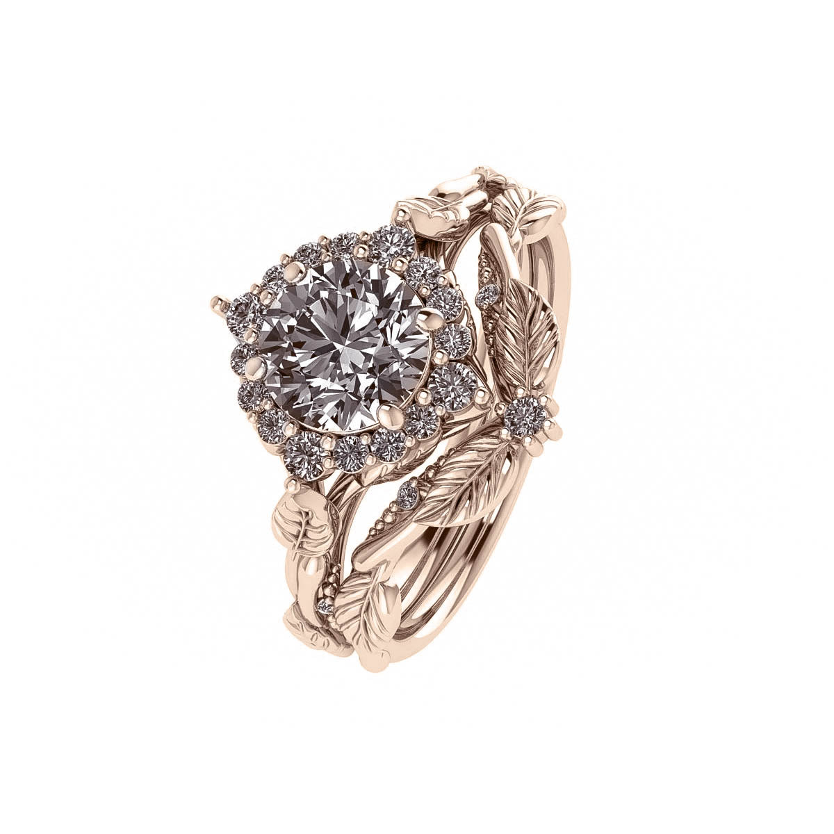 Florentina | custom bridal ring set with round cut gemstone 6.5 mm - Eden Garden Jewelry™