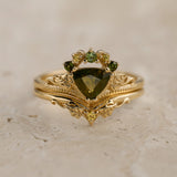 READY TO SHIP: Ariadne bridal set in 14K yellow gold, natural green sapphire, green tourmalines & yellow sapphires, AVAILABLE RING SIZES: 5.5 - 8.5 US - Eden Garden Jewelry™