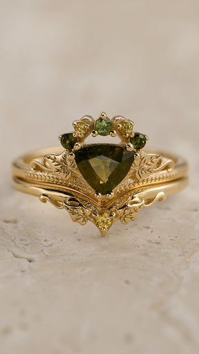 READY TO SHIP: Ariadne bridal set in 14K yellow gold, natural green sapphire, green tourmalines & yellow sapphires, AVAILABLE RING SIZES: 5.5 - 8.5 US - Eden Garden Jewelry™