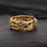 READY TO SHIP: Oak leaves and acorns wedding band 7mm width, AVAILABLE RING SIZE: 8.5 - 11.5 US