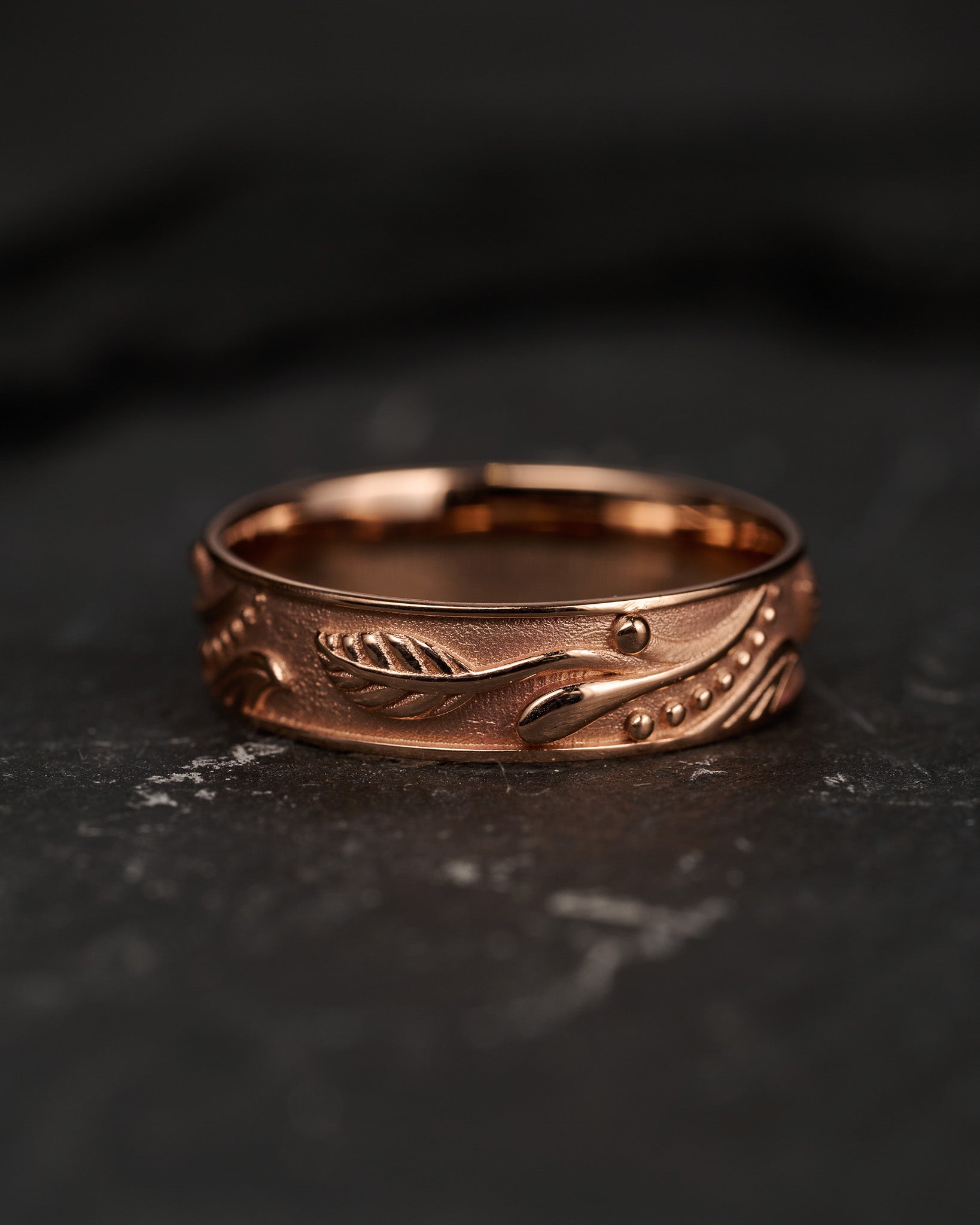 Man wedding band, rose gold, leaf ring / Callisto - Eden Garden Jewelry™