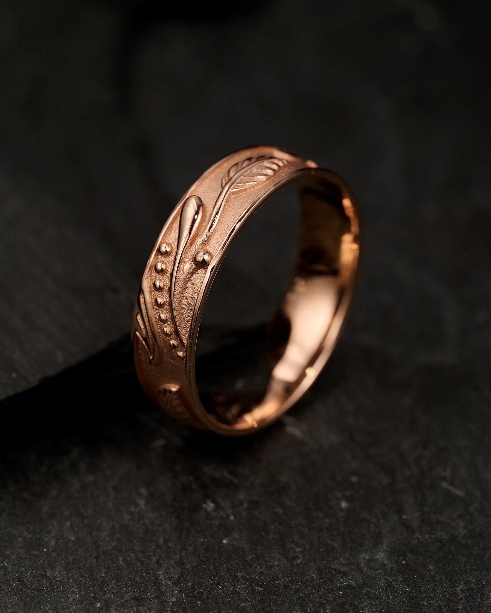 Man wedding band, rose gold, leaf ring / Callisto - Eden Garden Jewelry™