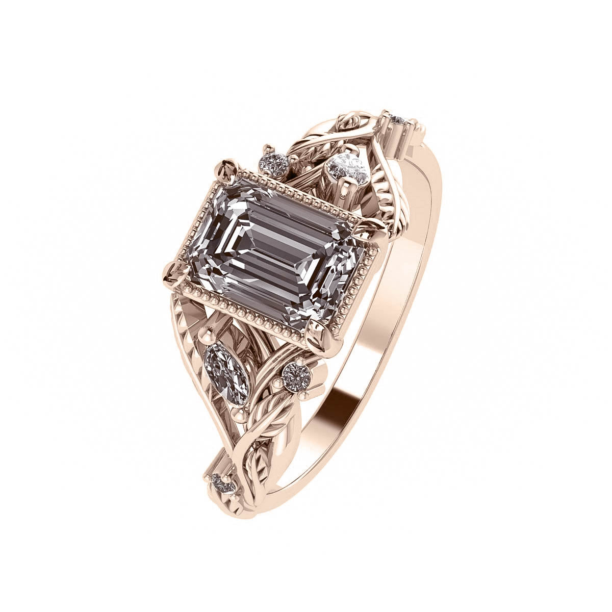 Patricia asymmetric | engagement ring setting with emerald cut gemstone 7x5 mm - Eden Garden Jewelry™