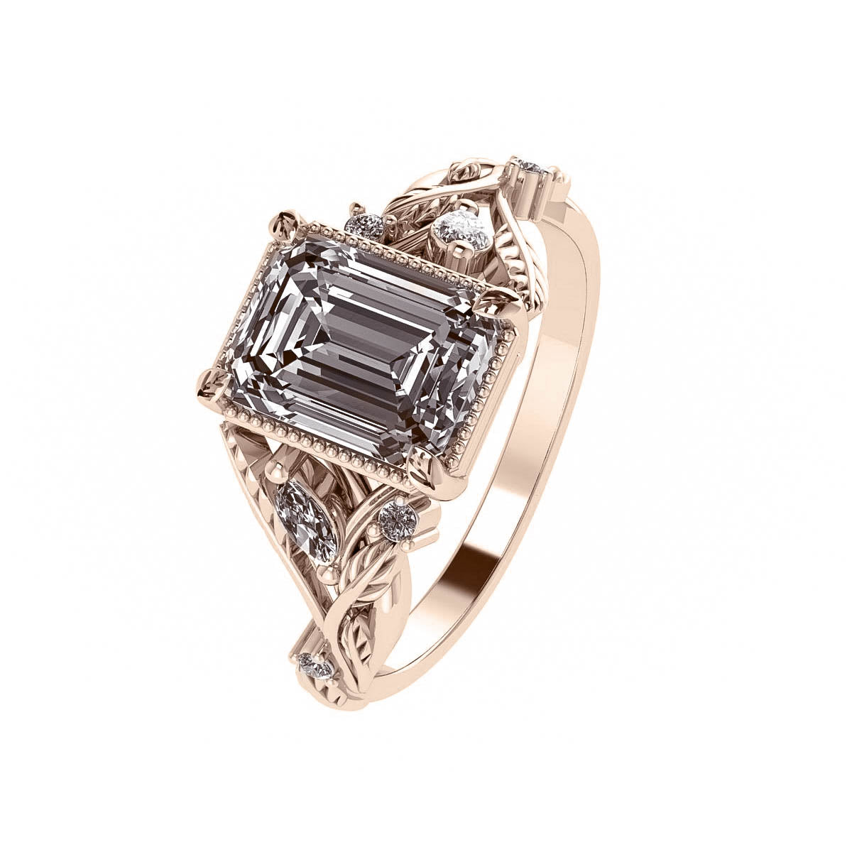 Patricia asymmetric | engagement ring setting with emerald cut gemstone 8x6 mm - Eden Garden Jewelry™