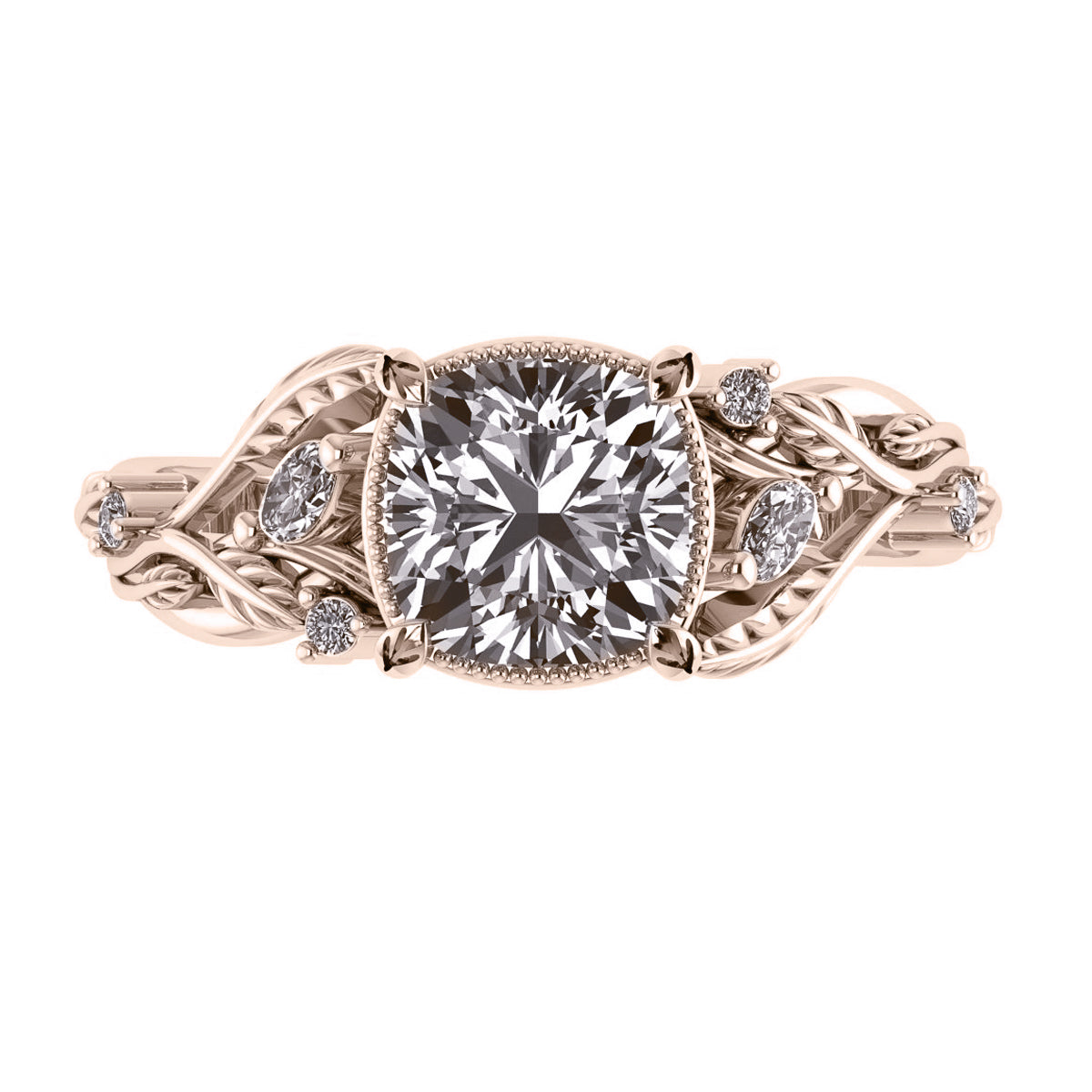 Patricia asymmetric | engagement ring setting for 7 mm cushion cut gemstone - Eden Garden Jewelry™