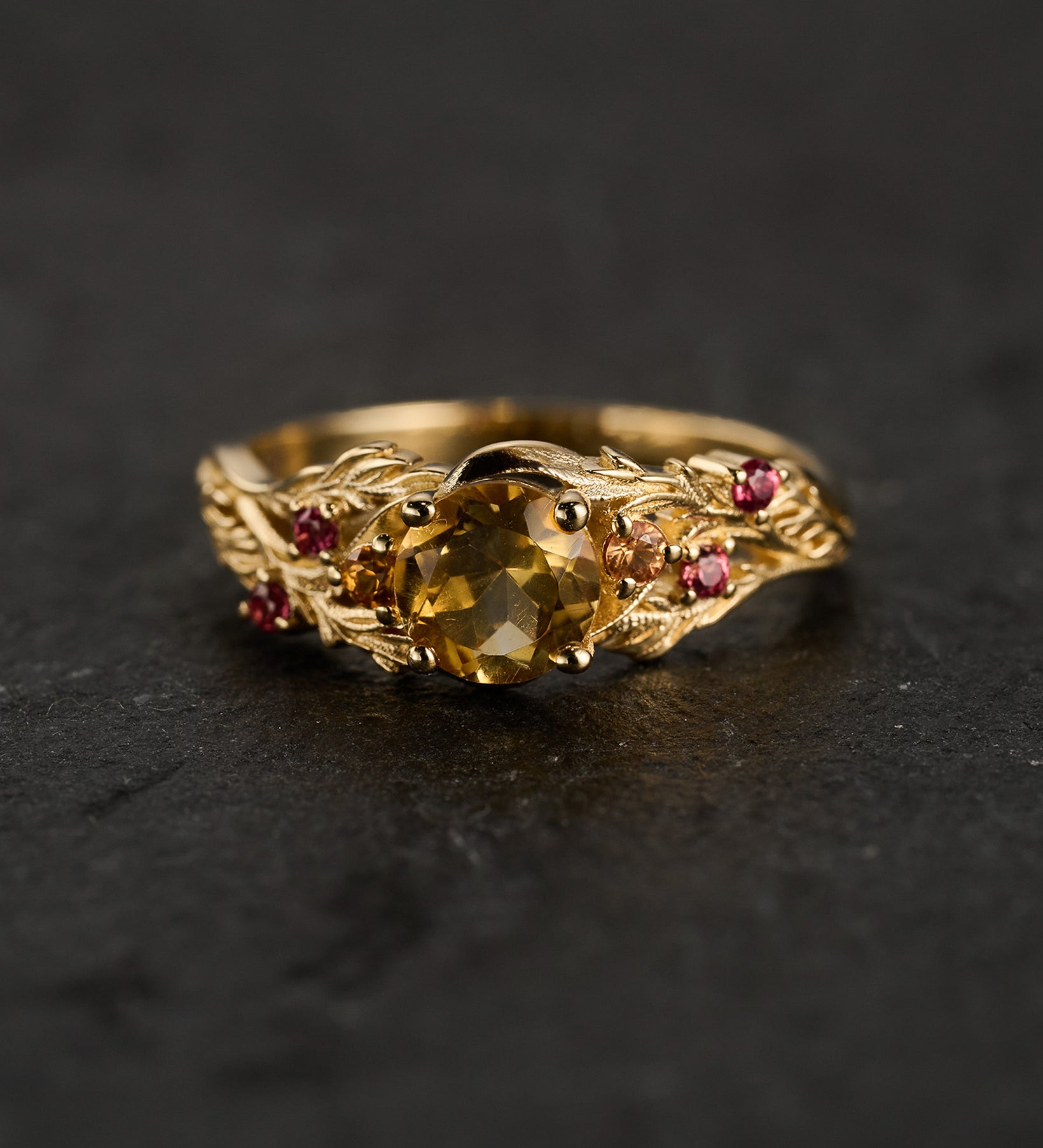 READY TO SHIP: Japanese Maple ring in 14K yellow gold, natural citrine with accent sapphires, 6mm, RING SIZE 5.5 - 8.5 US - Eden Garden Jewelry™