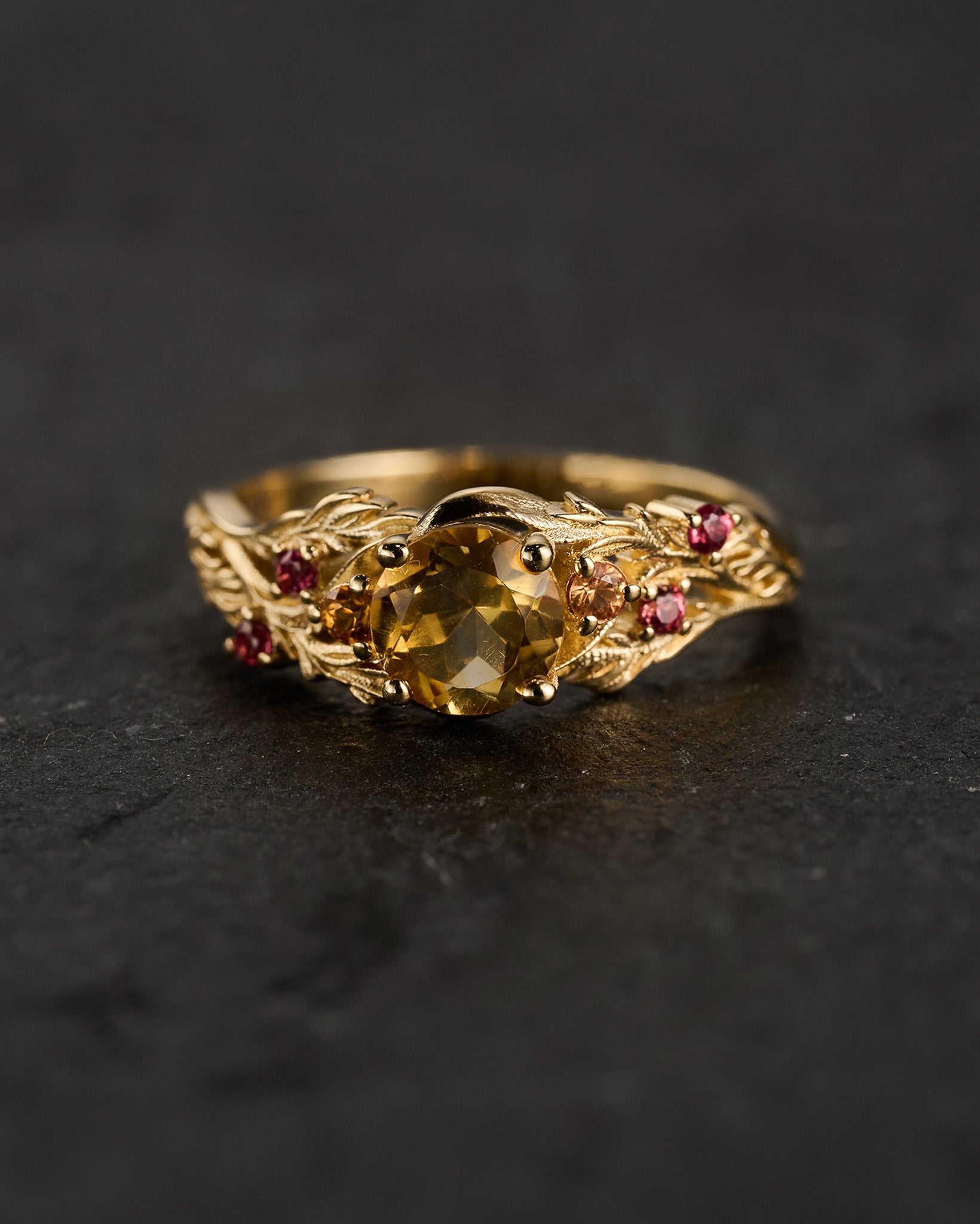 Japanese Maple leaves ring with orange citrine and accent sapphires / Japanese Maple - Eden Garden Jewelry™