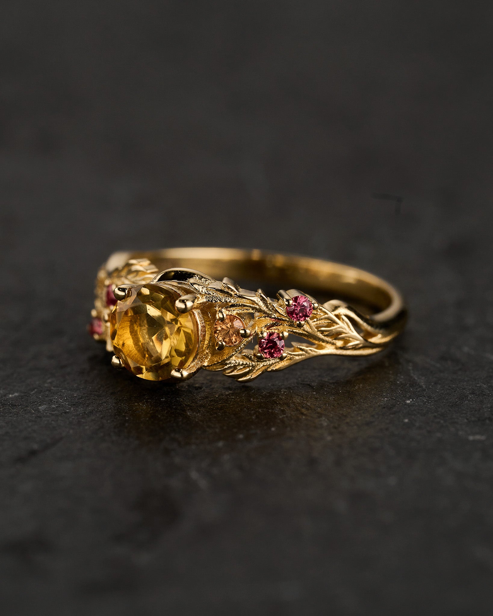 Japanese Maple leaves ring with orange citrine and accent sapphires / Japanese Maple - Eden Garden Jewelry™