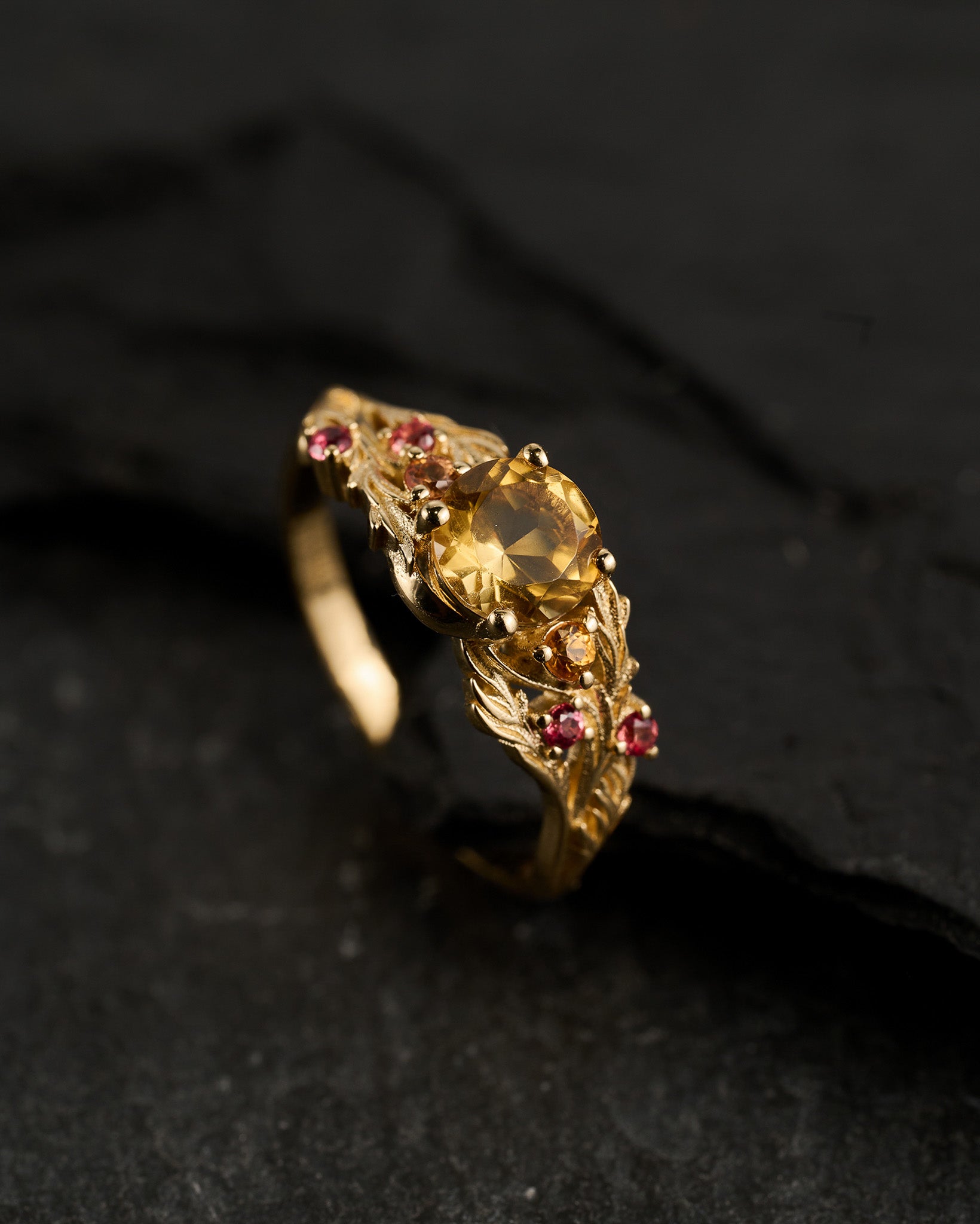 Japanese Maple leaves ring with orange citrine and accent sapphires / Japanese Maple - Eden Garden Jewelry™