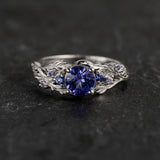 READY TO SHIP: Japanese Maple ring in 14K white gold, natural purple tanzanite with accent lab sapphires & natural tanzanites, 6mm, RING SIZE 5.5 - 8.5 US - Eden Garden Jewelry™