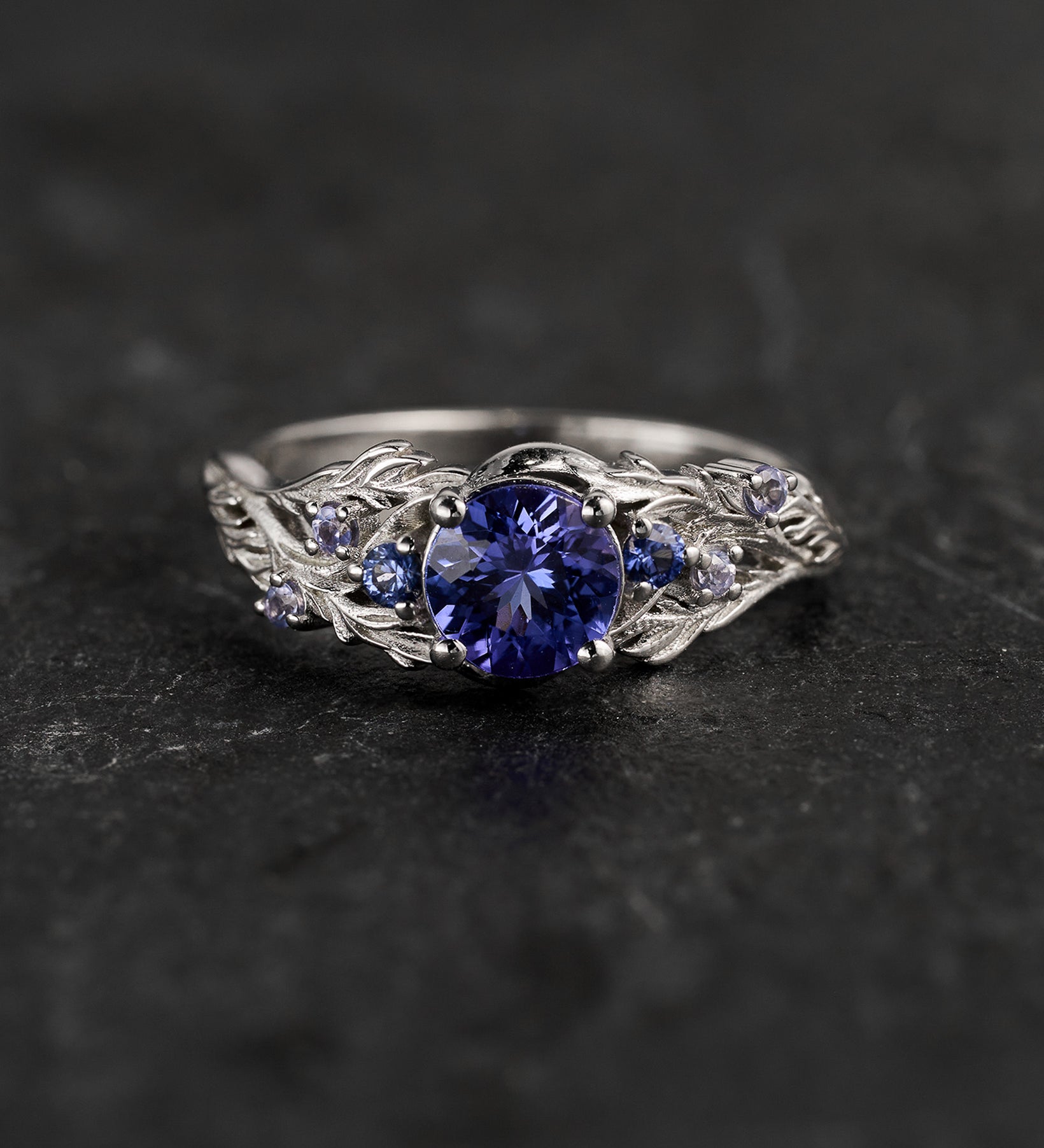 READY TO SHIP: Japanese Maple ring in 14K white gold, natural purple tanzanite with accent lab sapphires & natural tanzanites, 6mm, RING SIZE 5.5 - 8.5 US - Eden Garden Jewelry™