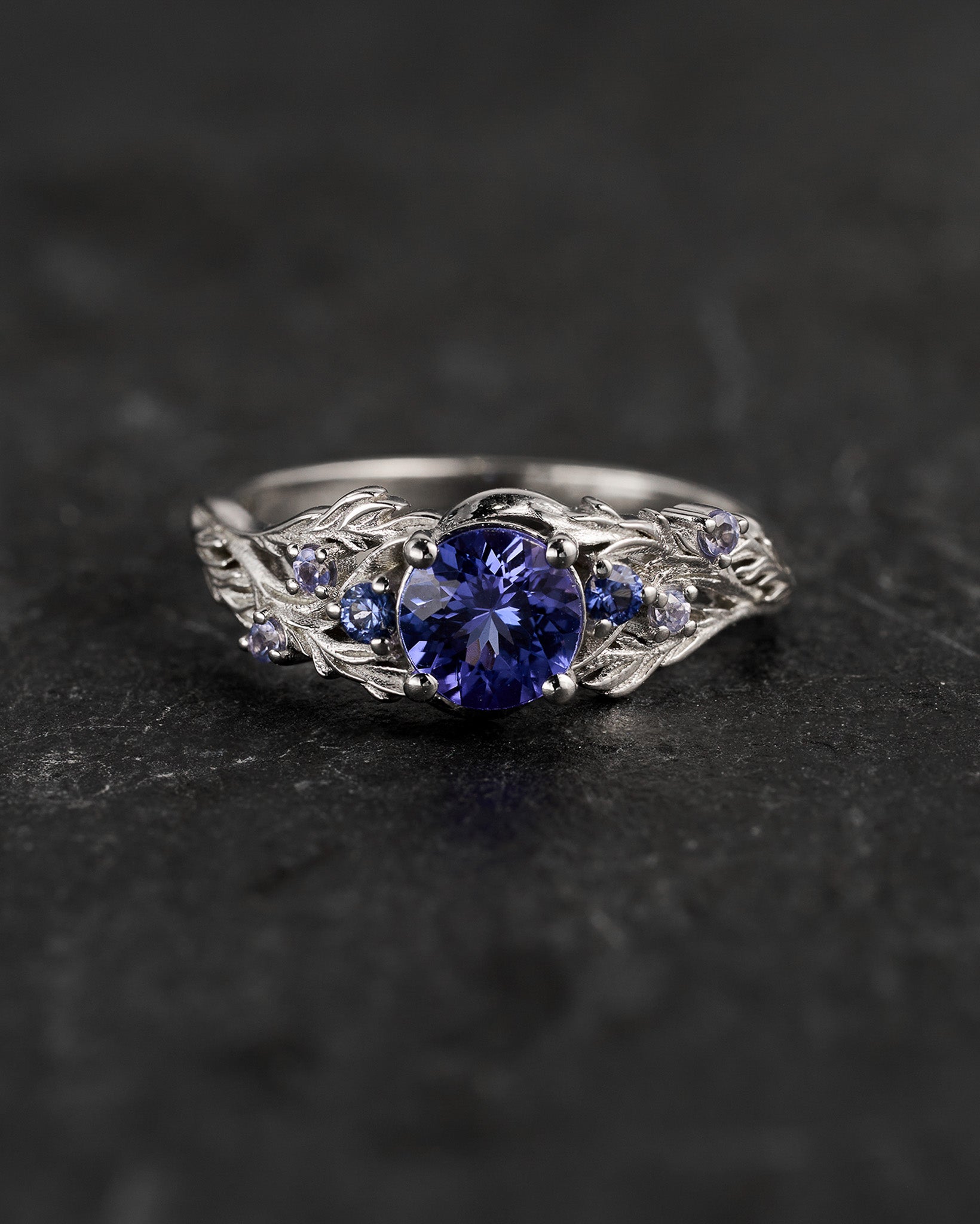 READY TO SHIP: Japanese Maple ring in 14K white gold, natural purple tanzanite with accent lab sapphires & natural tanzanites, 6mm, RING SIZE 5.5 - 8.5 US - Eden Garden Jewelry™