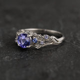 READY TO SHIP: Japanese Maple ring in 14K white gold, natural purple tanzanite with accent lab sapphires & natural tanzanites, 6mm, RING SIZE 5.5 - 8.5 US - Eden Garden Jewelry™