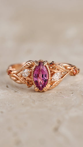 READY TO SHIP: Patricia ring in 14K rose gold, marquise-cut sapphire 8x4 mm, accent diamonds & sapphires, AVAILABLE RING SIZES: 5.5 - 8.5 US - Eden Garden Jewelry™