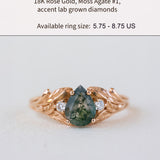 READY TO SHIP: Wisteria ring in 18K rose gold, pear moss agate, accents lab grown diamonds, RING SIZE: 5.75 - 8.75 US