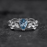 Gold flower engagement ring with natural aquamarine, art nouveau proposal ring / Eloise - Eden Garden Jewelry™