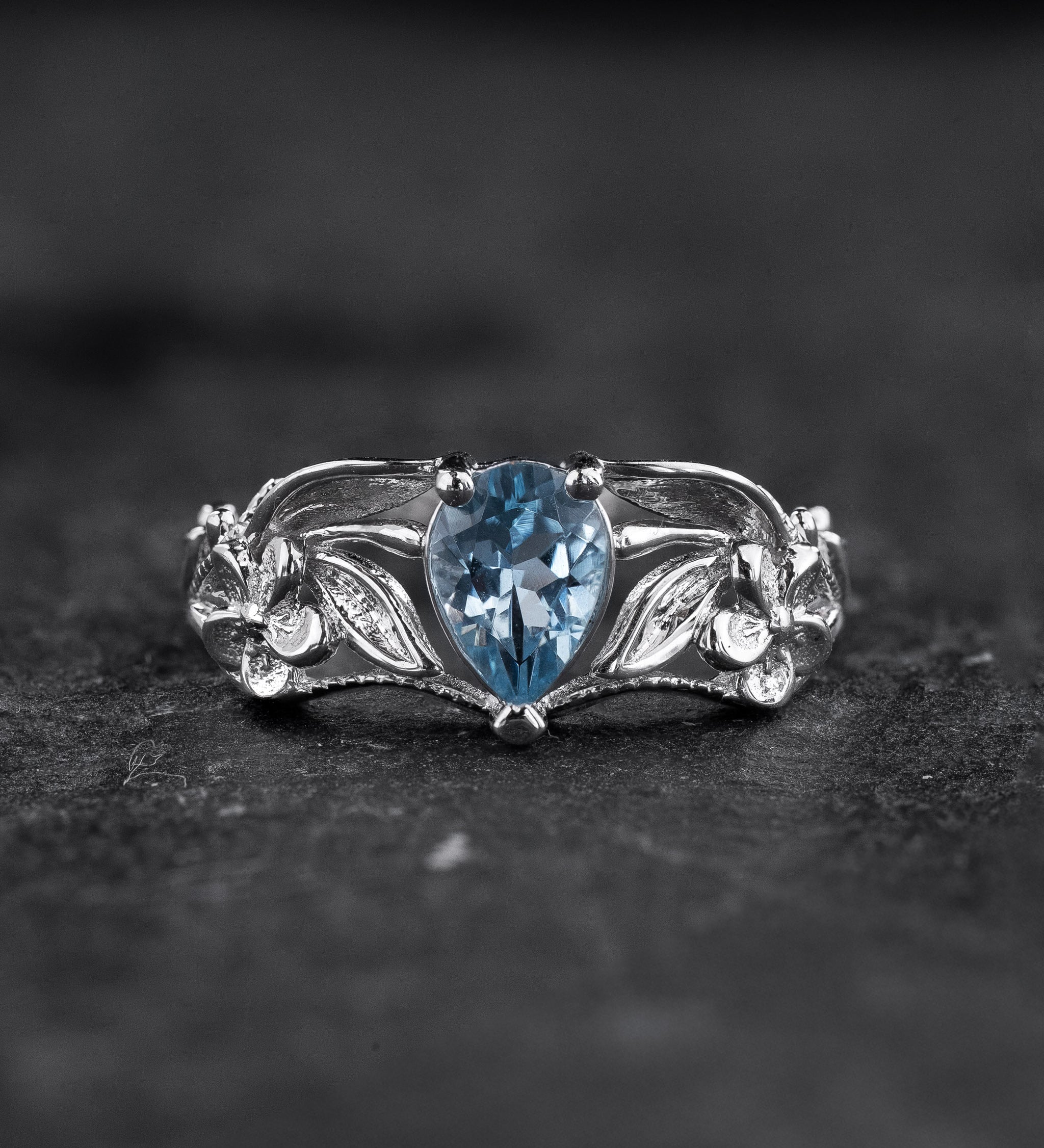 Gold flower engagement ring with natural aquamarine, art nouveau proposal ring / Eloise - Eden Garden Jewelry™