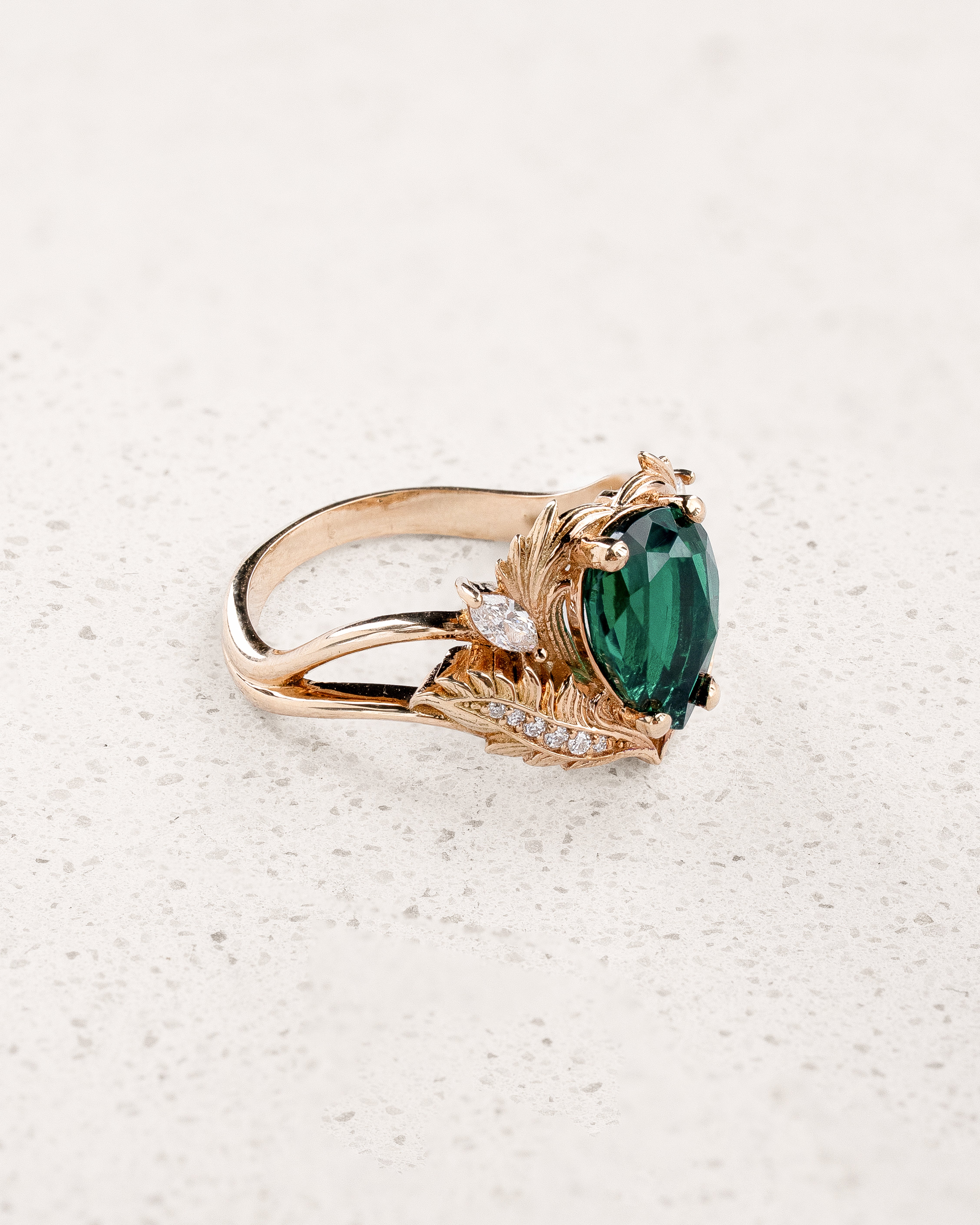 READY TO SHIP: Adonis engagement ring with lab-grown emerald and diamonds, 14K yellow gold, AVAILABLE RING SIZE 5.5 - 8.5 US - Eden Garden Jewelry™