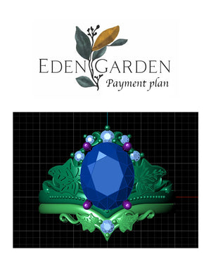 3 instalments payment plan | Custom Ariadne bridal ring set, oval cut gemstone setting - Eden Garden Jewelry™