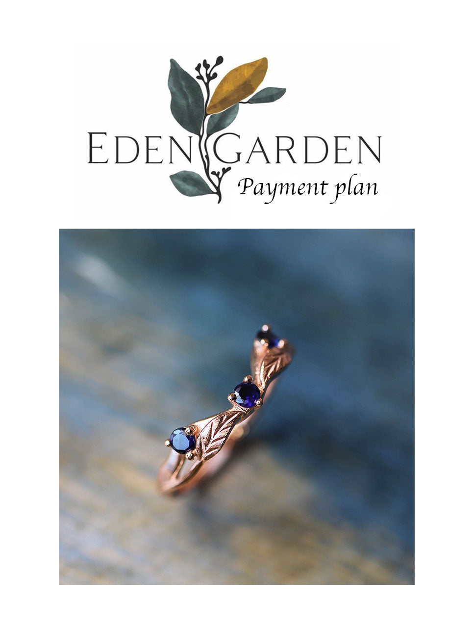 3 instalments payment plan: Curved wedding band with lab sapphires / matching band for Clematis - Eden Garden Jewelry™