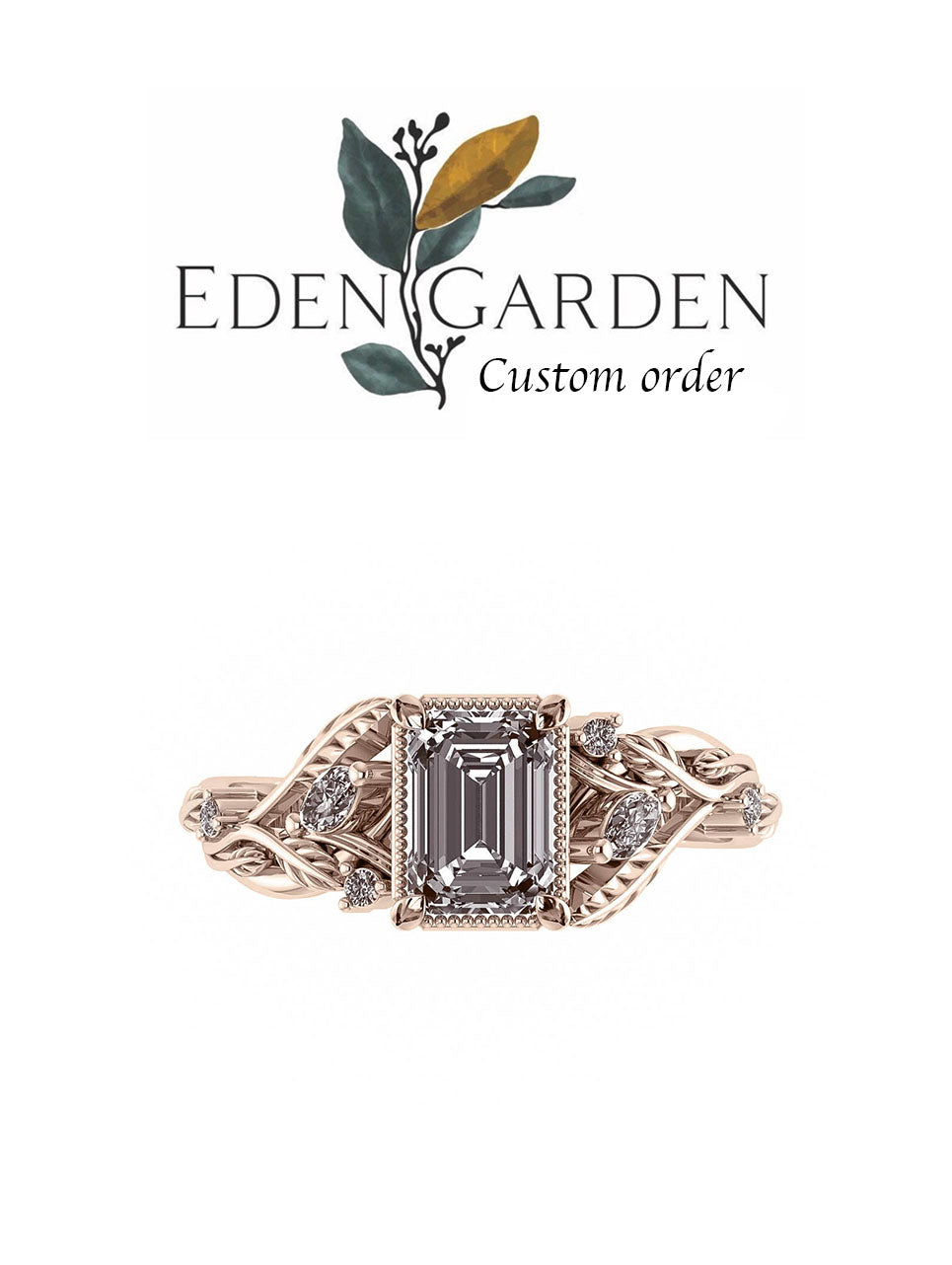 Custom order: Patricia asymmetric | engagement ring setting for emerald cut gemstone 7x5 mm - Eden Garden Jewelry™