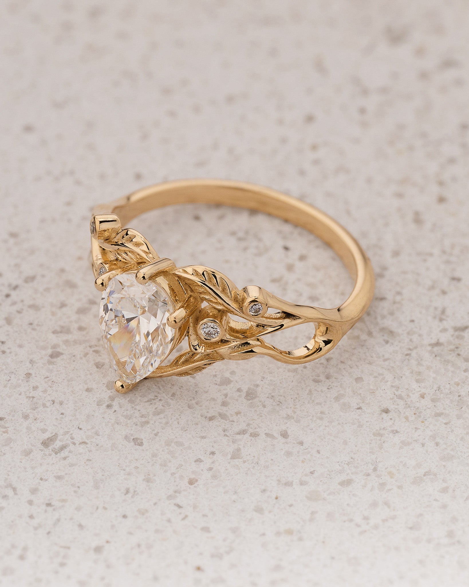 Art Nouveau Engagement Ring with Pear-Cut Diamond / Callisto - Eden Garden Jewelry™