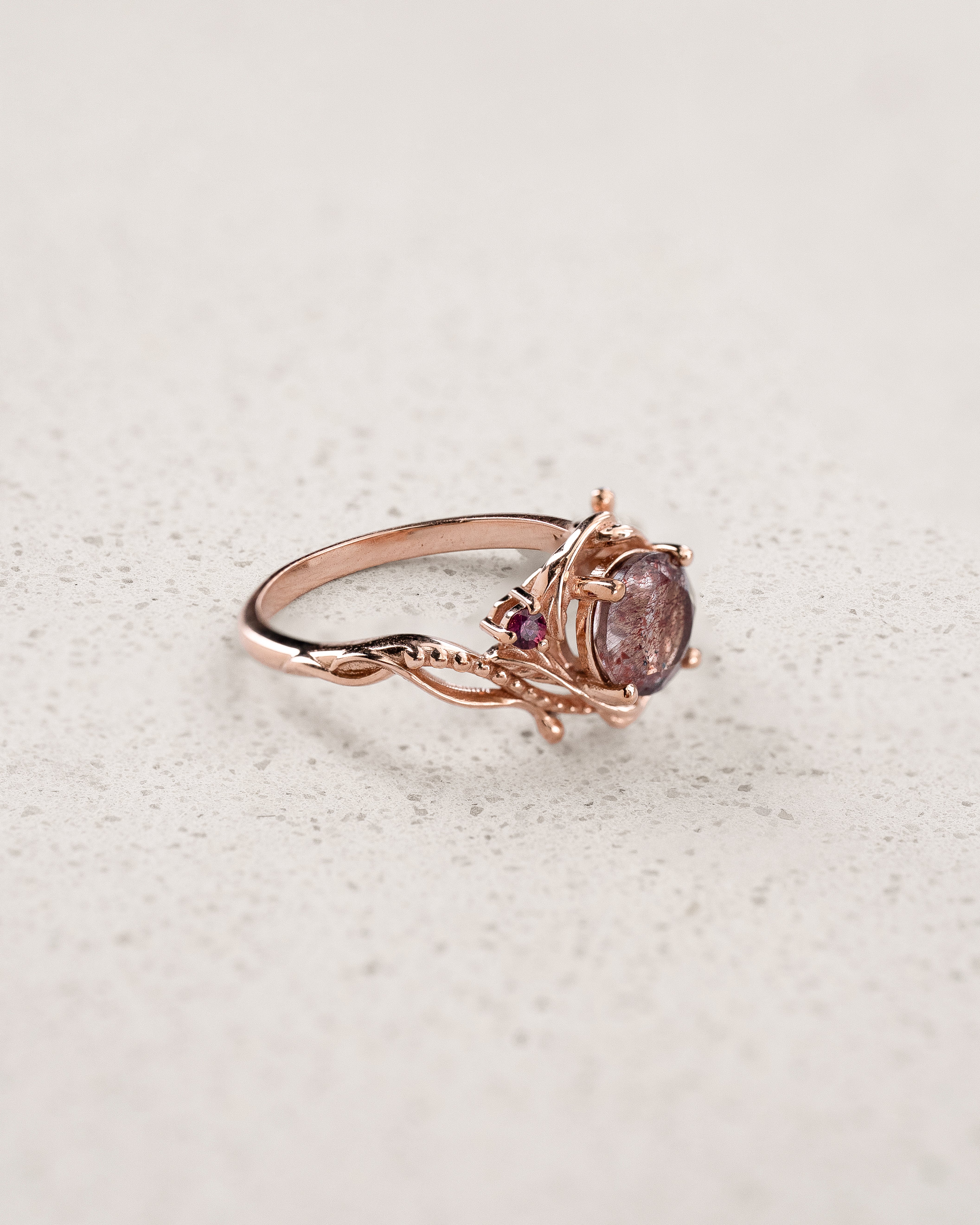Engagement Ring with Round-cut Melody Quartz / Undina - Eden Garden Jewelry™