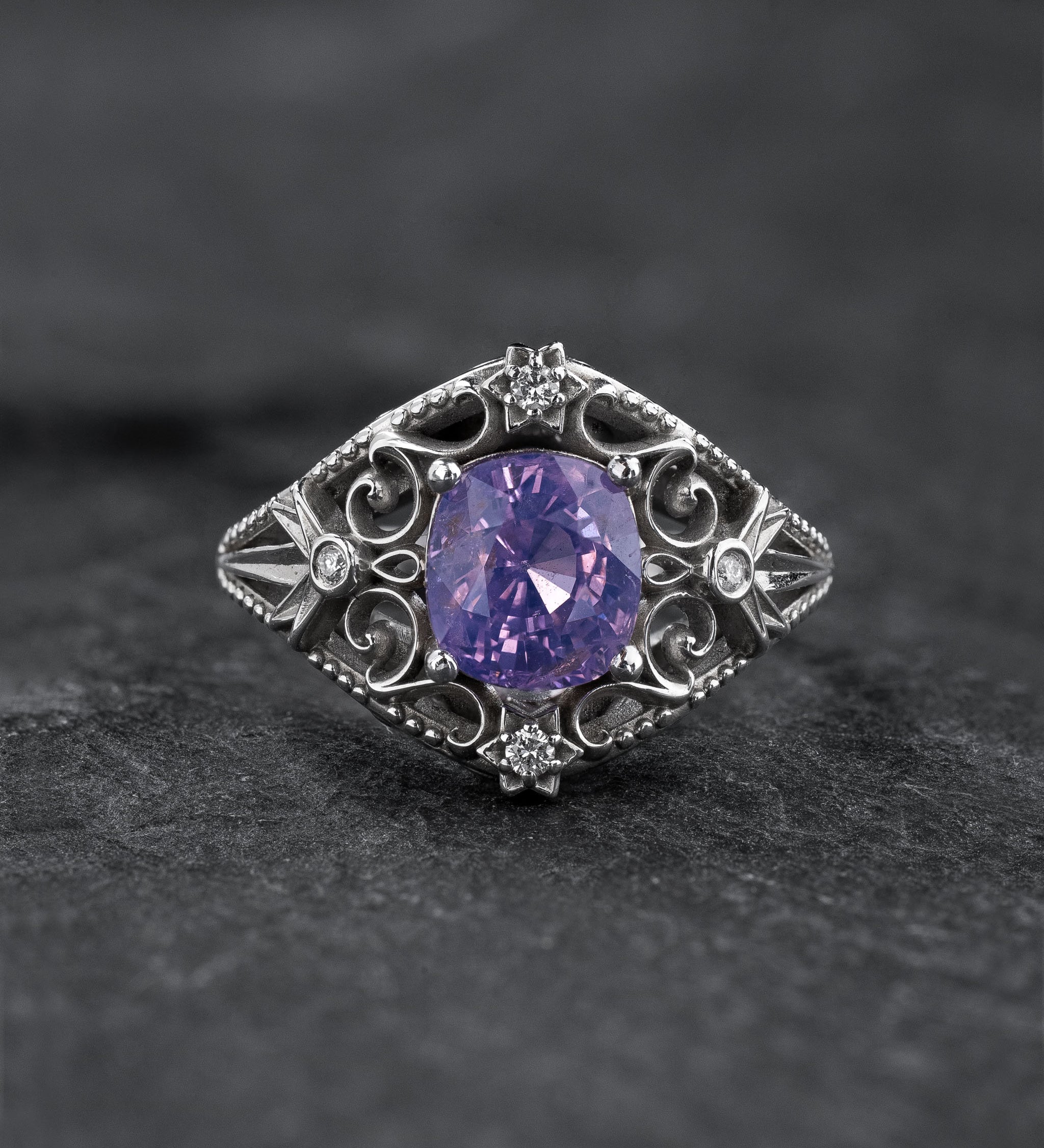 READY TO SHIP:  One-of-a-kind Galaxia ring with opalescent sapphire and natural diamonds, RING SIZE: 7 US - Eden Garden Jewelry™