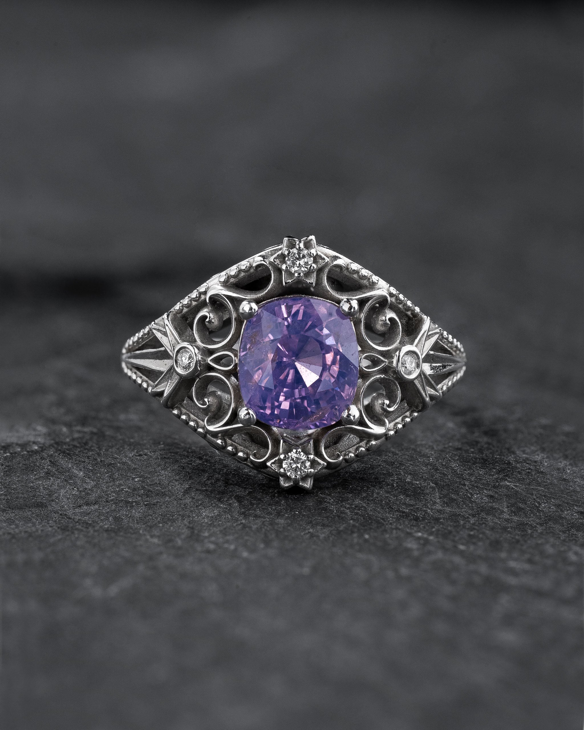 READY TO SHIP:  One-of-a-kind Galaxia ring with opalescent sapphire and natural diamonds, RING SIZE: 7 US - Eden Garden Jewelry™