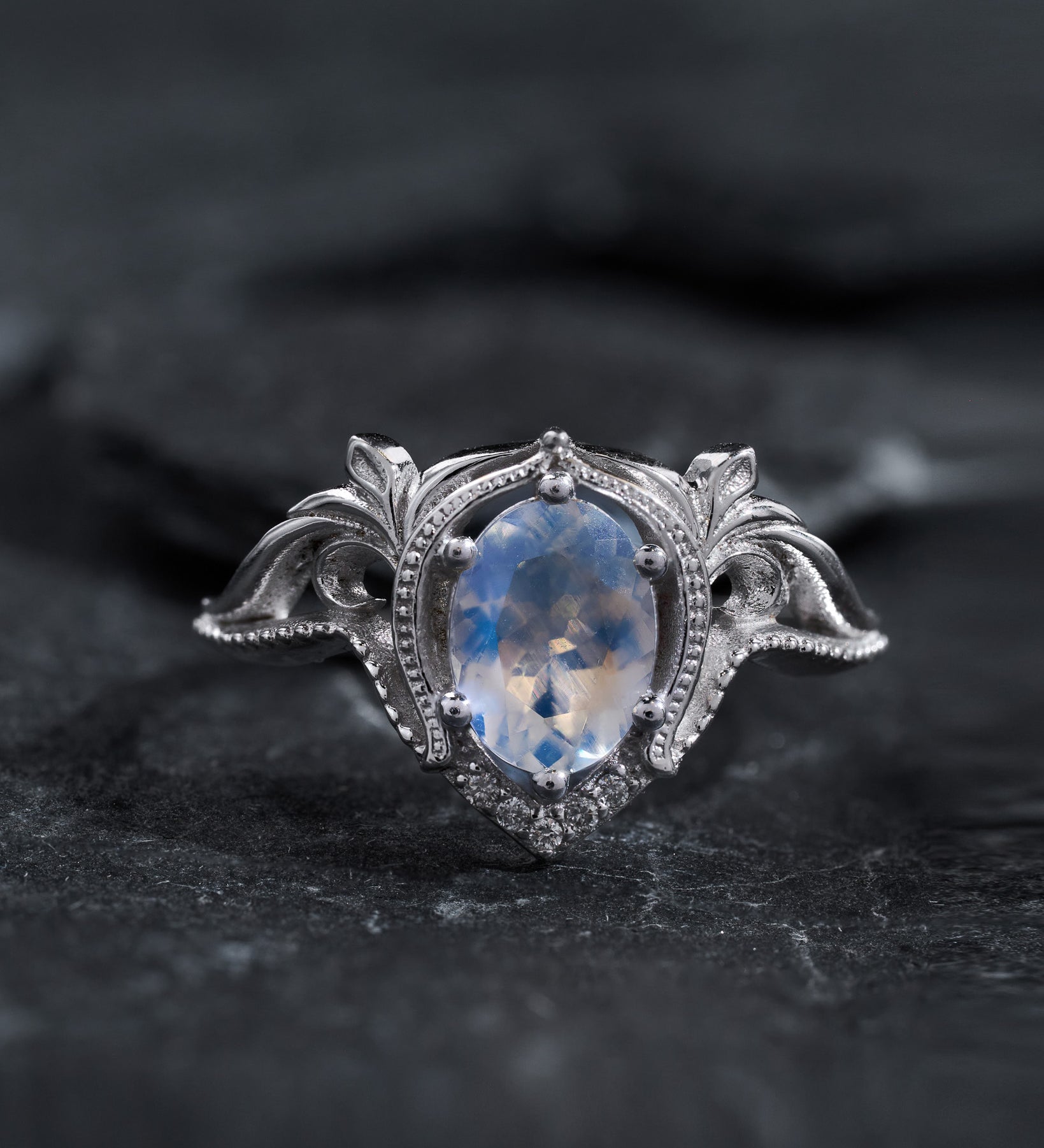 Oval moonstone art nouveau bridal set / Lida - Eden Garden Jewelry™