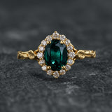 Flourishing Engagement Ring with Deep Green Lab Emerald / Florentina - Eden Garden Jewelry™