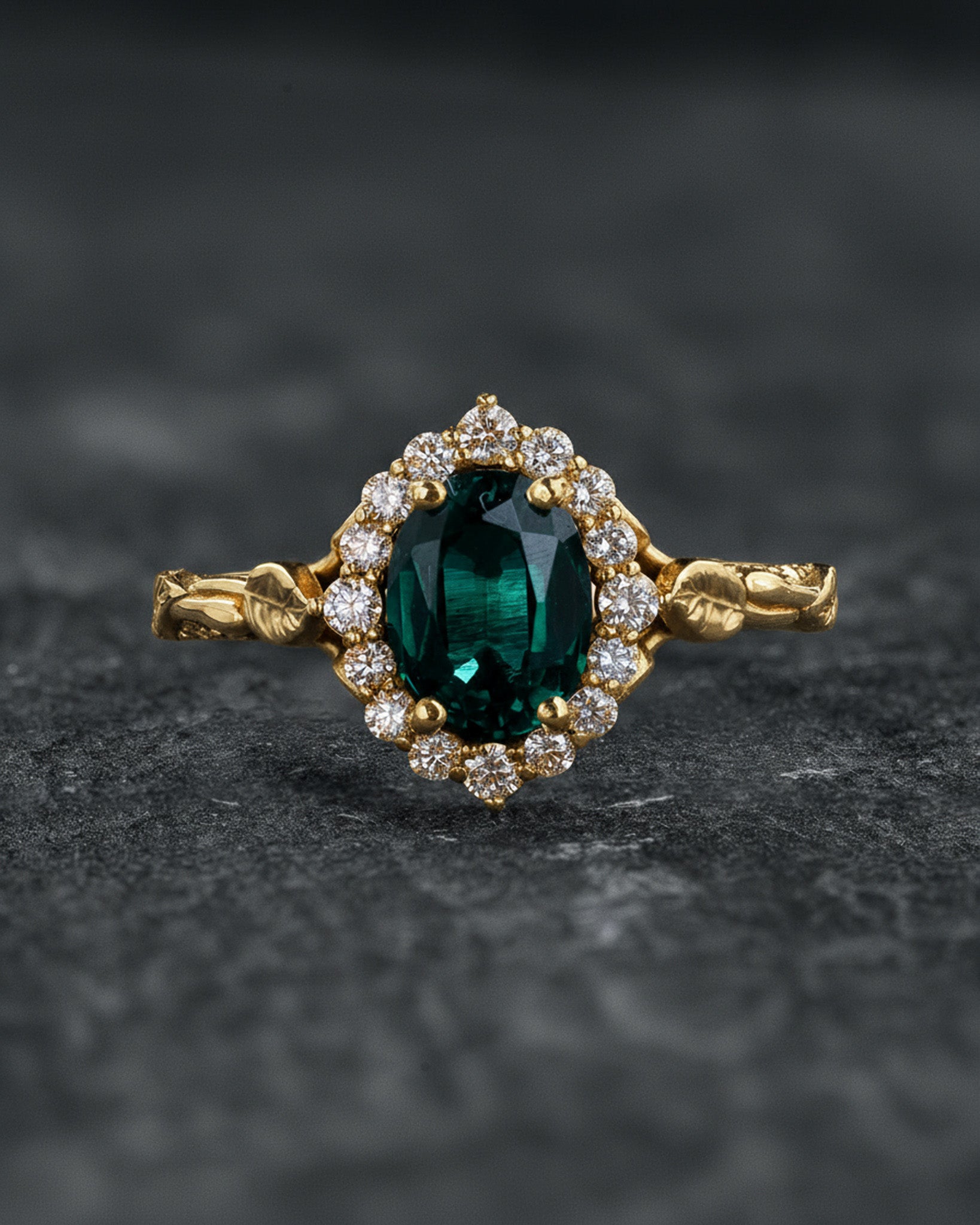 Flourishing Engagement Ring with Deep Green Lab Emerald / Florentina - Eden Garden Jewelry™