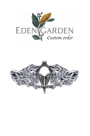 Custom order: Japanese Maple ring with salt & pepper diamond, kite cut - Eden Garden Jewelry™