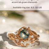 READY TO SHIP: Unique and natural moss agate, bridal ring set in 18K rose gold with lab grown diamonds, AVAILABLE RING SIZES: 6.5 - 9.5 US