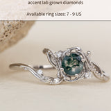 READY TO SHIP: Hypnotic Undina set with natural moss agate in 18K white gold with diamonds, AVAILABLE RING SIZES: 7-9 US