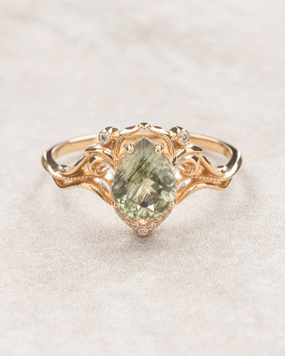 READY TO SHIP: Lida ring with unusual rutile peridot and diamonds, 14K yellow gold, RING SIZES: 5.5 - 8.5 US - Eden Garden Jewelry™