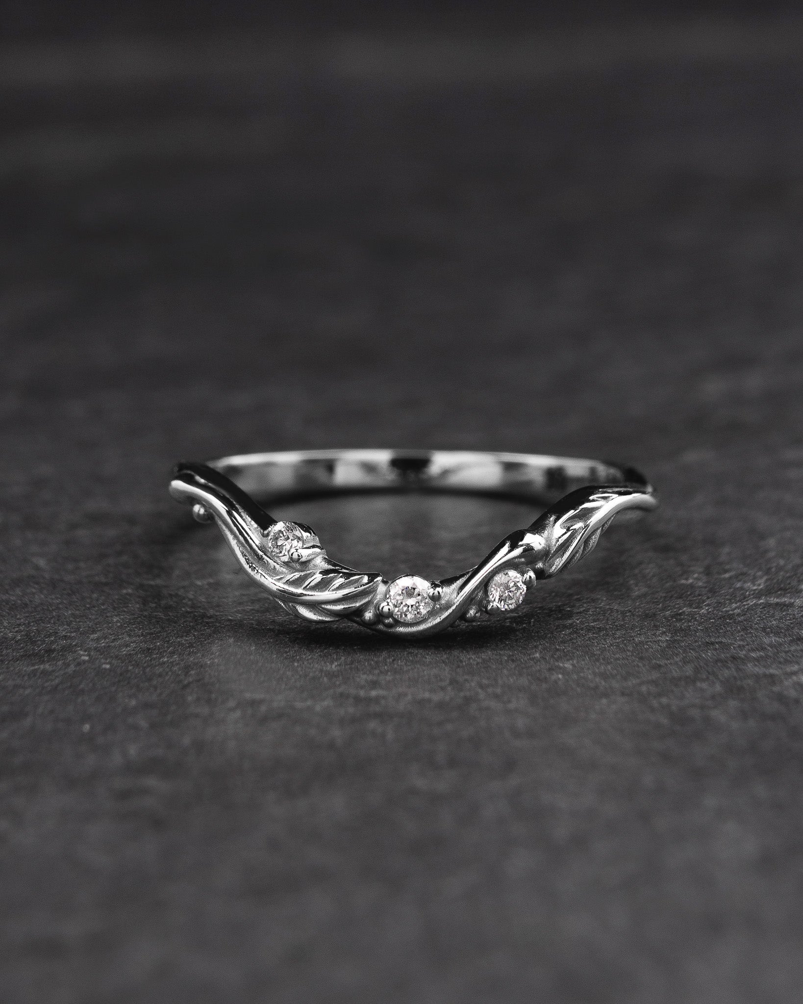 Curved leaf wedding band with diamonds | Matching ring for Undina - Eden Garden Jewelry™