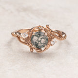 Natural moss agate yellow gold engagement ring with accent diamonds, nature themed proposal gold ring with diamonds / Undina - Eden Garden Jewelry™